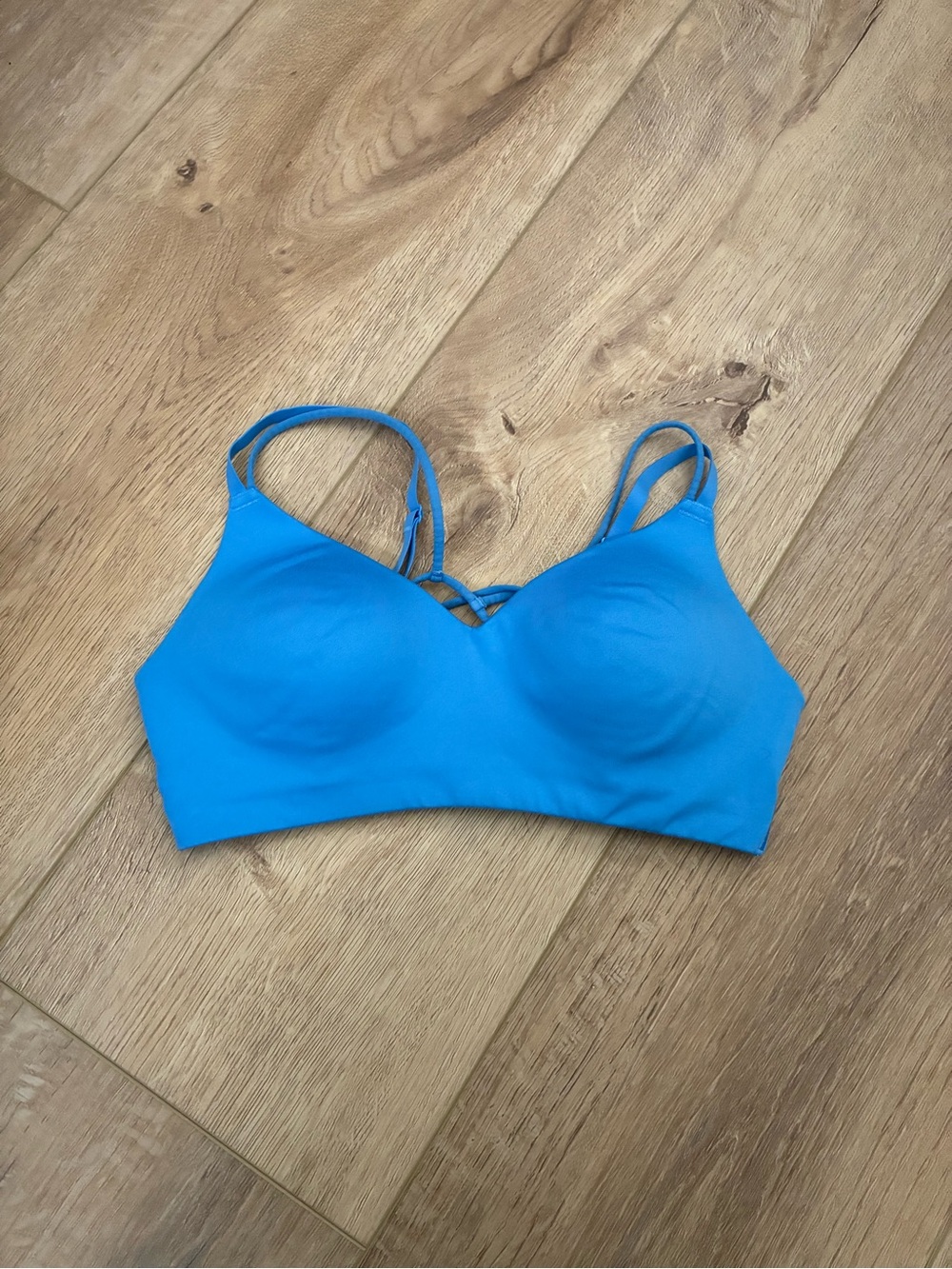 Gymshark Bright Blue Seamless Wireless Sports Bra with Crisscross Detail